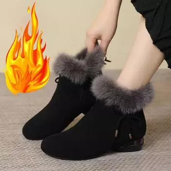 Нескользящие толстые плюшевые зимние сапоги женские зимние сапоги из искусственной замши с мехом женские теплые хлопковые подбитые туфли на платформе ботильоны 35 чёрный