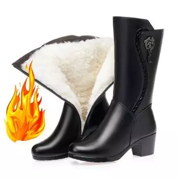 Нескользящие толстые зимние ботинки женские из бархата и хлопка черные длинные ботинки зимние туфли до середины голени для женщин размер 41 42 35 чёрный