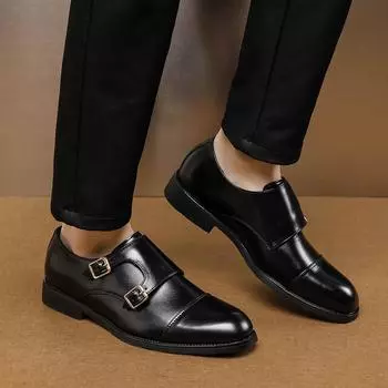 Нескользящие туфли Monk Strap для мужчин Универсальные мужские кожаные лоферы Классические мужские туфли для свадьбы Мужские туфли класса люкс Slip on 38 чёрный