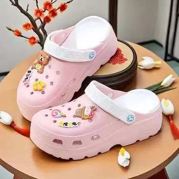 Нескользящие туфли на высоком каблуке с повышенным износом. Туфли с дырочками. Пляжные сандалии. Домашняя обувь. Новые тапочки на толстой подошве. Женские Sandalias Mujer. 35-36 бежевый