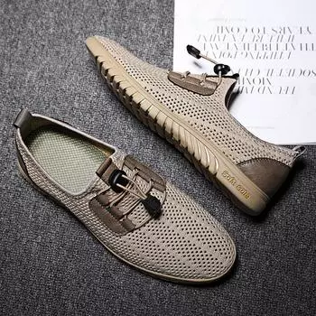 Нескользящие вулканизированные кроссовки Air Mesh для мужчин, дышащие мужские повседневные туфли, легкие мужские мокасины, новые открытые туфли без застежек 38 чёрный