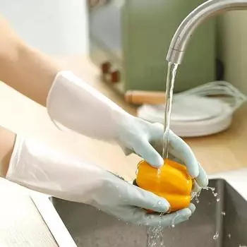 Нескользящие защитные перчатки из ПВХ, высококачественная резина, инструменты для мытья посуды, хозяйственные перчатки, чистящие средства, бытовые кухонные перчатки, 1 шт., многоразовые бусины зелёный