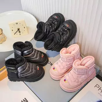 Нескользящие зимние ботинки для девочек, зимние детские флисовые утолщенные большие хлопковые ботинки, новые зимние ботинки для мальчиков с мягкой подошвой 26 розовый