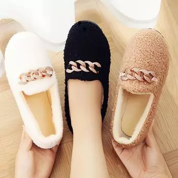 Нескользящие зимние теплые домашние тапочки из хлопка с плоской подошвой женские бархатные шапочки женские туфли новые туфли на каблуке модные 36