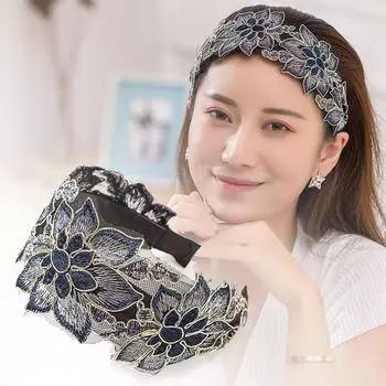 Нескользящие зубчатые резинки для волос с кружевом, обруч для волос с вышитыми цветами, аксессуары для волос A фиолетовый