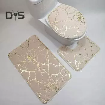 Нескользящий 3 шт./компл. ковер для унитаза, быстросохнущий полиэстер, мрамор, крышка для унитаза, коврик для ванной комнаты чёрный