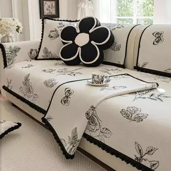 Нескользящий чехол для дивана из синели с цветочным принтом, универсальный чехол на четыре сезона, подушка для дивана, полотенце для дивана, современный защитный чехол для домашней мебели 70x70