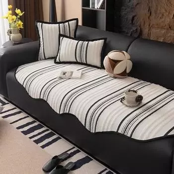 Нескользящий чехол для дивана, универсальный защитный чехол для дивана с неровностями, европейский стиль, ретро, черно-белый полосатый чехол для дивана 90x90