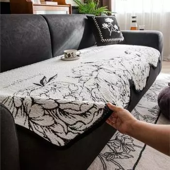 Нескользящий чехол для дивана, универсальный защитный чехол для дивана с неровностями, европейский стиль, ретро, черный, белый, цветы, чехол для дивана 90x90