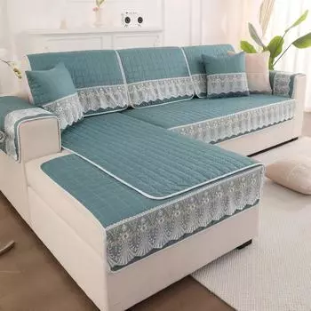Нескользящий чехол для дивана в клетку с кружевом, протектор для шезлонга, четырехсезонный универсальный эластичный угловой диван, подушка, полотенце, 1/2/3/4-местный 70x70cm синий