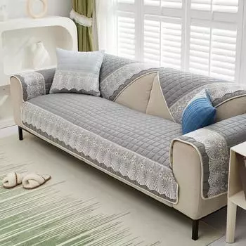 Нескользящий чехол для дивана в клетку с кружевом, протектор для шезлонга, четырехсезонный универсальный эластичный угловой диван, подушка, полотенце, 1/2/3/4-местный 70X70cm