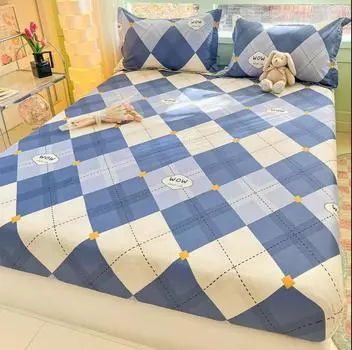 Нескользящий чехол для матраса с резинками, 100% хлопок, простыня на резинке с клетчатым принтом + 2 наволочки, двуспальные размера King и Queen 120cmx200cmx30cm