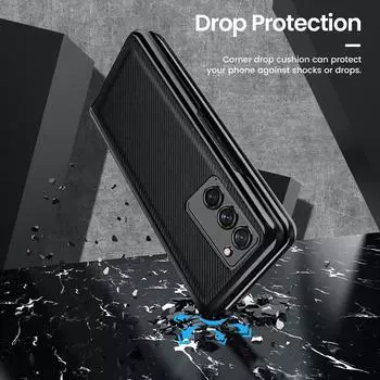 Нескользящий чехол из углеродного волокна с полной защитой для Samsung Galaxy Z Fold 4 Fold3 Fold4 Fold2 Zfold2 5g Fold 2 3, стеклянная пленка for Samsung Z Fold 2 чёрный