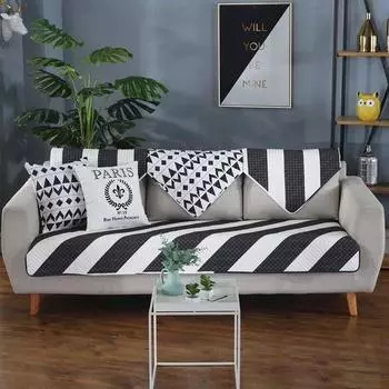 Нескользящий диванный коврик из хлопчатобумажной ткани, черно-белый минималистичный современный всесезонный универсальный чехол для дивана с полным покрытием 70*70