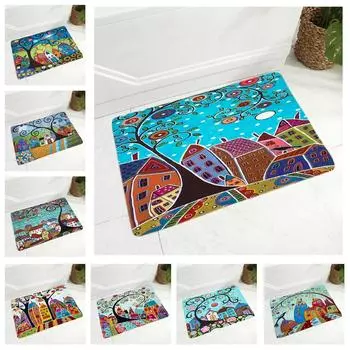 Нескользящий коврик для кухни, спальни, украшения, мультяшный коврик для помещений, ретро пасторальный цвет, городской дверной коврик, мягкий ковер 40x60cm