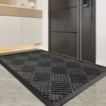 Нескользящий коврик для пола из прочной резины с надежным сцеплением, удерживающий грязь и влагу. Коврик для входа, легко чистится. Коврик для входа в помещение и на улицу. 45X75CM чёрный