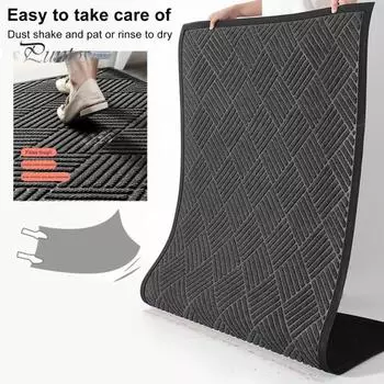 Нескользящий коврик для пола из прочной резины с надежным сцеплением, удерживающий грязь и влагу. Коврик для входа, легко чистится. Коврик для входа в помещение и на улицу. 45X75CM чёрный