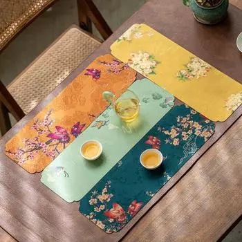 Нескользящий коврик для стола Водонепроницаемый коврик для посуды Элегантный китайский чайный коврик для дома золотой