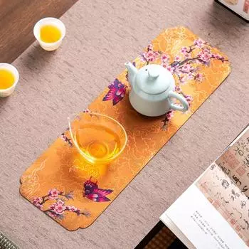 Нескользящий коврик для стола Водонепроницаемый коврик для посуды Элегантный китайский чайный коврик для дома золотой