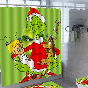 Нескользящий коврик для туалета из полиэстера, комплект занавесок для душа в ванной комнате 72x72 дюйма One Size зелёный