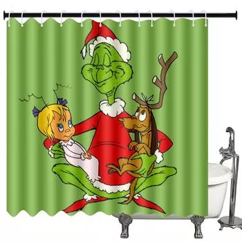 Нескользящий коврик для туалета из полиэстера, комплект занавесок для душа в ванной комнате 60x72 дюйма One Size зелёный