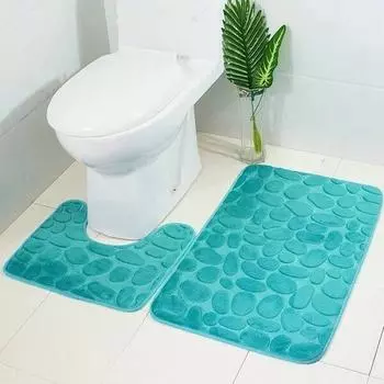 Нескользящий коврик для ванной, комплект из 2 ковров для ванной, мягкий моющийся коврик с узором из булыжника, впитывающий пол для душа, дверь красный