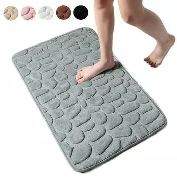 Нескользящий коврик для ванной, впитывающий воду, прочный коврик для ванной комнаты с тиснением под булыжник темно серый