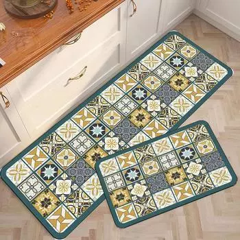 Нескользящий коврик из ПВХ-кожи, цветной ковер, маслостойкий коврик, длинная полоса, украшение для дома, американский ковер, кухня 50x80cm
