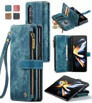 Нескользящий кожаный чехол-кошелек для телефона Samsung Galaxy Z Fold4 Fold 4 Fold3 Fold 3 5g держатель для карт защитный чехол for Samsung Z Fold 3 красный