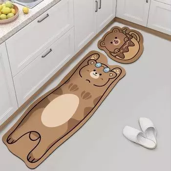 Нескользящий кухонный напольный коврик, ковер с изображением медведя, мультяшные кухонные коврики, коврик для входа, длинный коврик для прихожей, балкона, домашний декор, тапис кухня 40cmx60cm 1pc белый/жёлтый