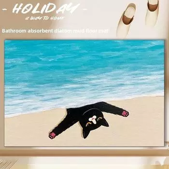Нескользящий мультяшный коврик для ванной с водопоглощением для спальни или гостиной Black Cat D,40x60cm Diatom Mud