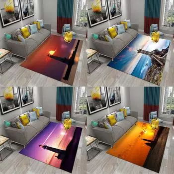 Нескользящий напольный ковер для ванной комнаты, кухни, входа в гостиную, спальни, ковер с маяком, коврик с пляжной тематикой на закате 40x60cm