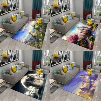 Нескользящий напольный коврик для гостиной, детской спальни, дивана, подушки, домашний красочный ковер в стиле радуги, замка мечты, тематический ковер 40x60cm