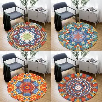 Нескользящий напольный коврик для комнаты, ковер для йоги, этнический круглый коврик для гостиной, дома, детский игровой коврик, одеяло, одеяло 40