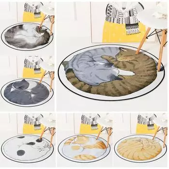 Нескользящий напольный коврик для спальни, декоративный ковер с изображением животных, круглый ковер с принтом кота, детская гостиная 40cm