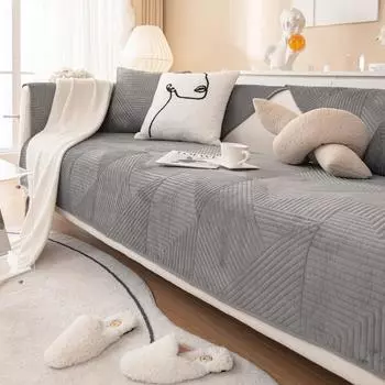 Нескользящий плюшевый коврик для диванной подушки, современный простой диван-полотенце, домашний диван, зимний молочный плюшевый чехол для дивана для гостиной 70x70cm серый