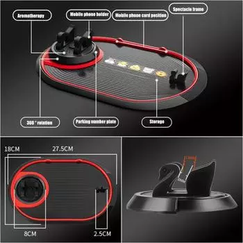 Нескользящий противоскользящий держатель для телефона, вращающийся на 360 градусов, автомобильный коврик, кронштейн «все в 1» чёрный