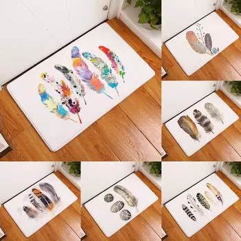 Нескользящий супермягкий ковер с цветным принтом перьев, коврик для входной двери спальни, балкона, гостиной, приветственный коврик 40x60cm