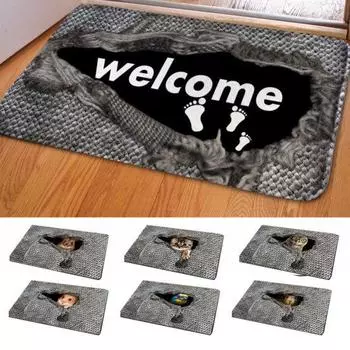 Нескользящий водопоглощающий коврик для двери с милыми животными, кошкой, мышью, птицей, ковер, декор для пола