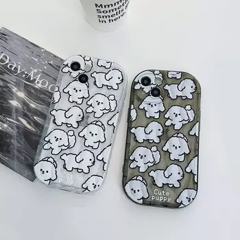 Нескользящий волнистый рельефный чехол с белым щенком для Iphone 14 Plus 13 Promax 11 12 Pro Max, мягкий силиконовый чехол для телефона с милым мультяшным рисунком For iphone 13