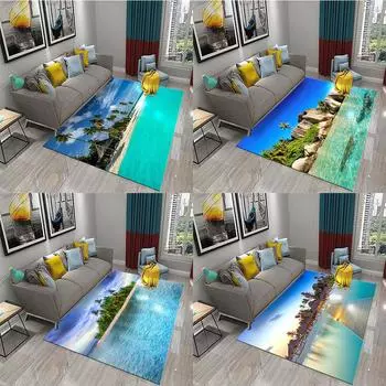 Нескользящий впитывающий коврик для домашнего декора, кухня, ванная комната, гостиная, спальня, тропический остров, океанский пляж, ковер с принтом 40x60cm