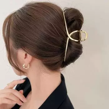 Нескользящий зажим для волос с перекрещивающимися зубами, пружинный дизайн, сплошной цвет, простой большой зажим для волос в форме акулы, укладка золотистый