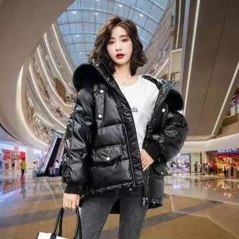 Несмываемая блестящая пуховая хлопковая подстежка Женская зимняя одежда Короткие свободные куртки с хлопковой подстежкой Новая утолщенная одежда для хлеба Куртки с хлопковой подстежкой L белый