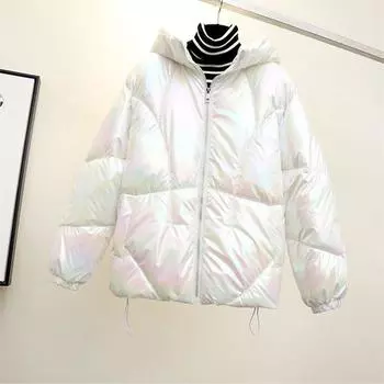 Несмываемая цветная блестящая хлопковая утепленная одежда с капюшоном, женская зимняя пуховая хлопковая утолщенная куртка S белый