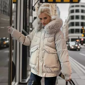 Несмываемая корейская версия хлопчатобумажной одежды, женская глянцевая цветная пуховая хлопчатобумажная одежда 2024 года, новая средняя и длинная утолщенная нить M чёрный