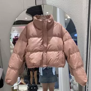 Несмываемая куртка из искусственной кожи, женская, 2024 года, корейская версия, свободная и утолщенная, короткая, белая, пуховая куртка, маленькая куртка, прилив S