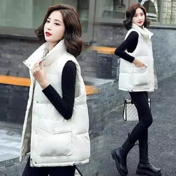 Несмываемый жилет из хлопка для женщин на весну, осень и зиму с воротником-стойкой, обычным большим карманом, без рукавов, куртка S чёрный