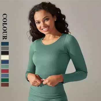 Nessaj Бесшовные рубашки для йоги Сексуальная одежда для йоги Дышащий спортивный топ с длинными рукавами Спортивные рубашки для бега и фитнеса S чёрный