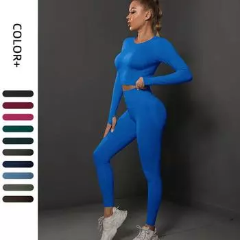 Nessaj бесшовный фитнес-костюм женский комплект для йоги с высокой талией спортивный костюм для спортзала леггинсы для занятий спортом спортивная одежда S чёрный