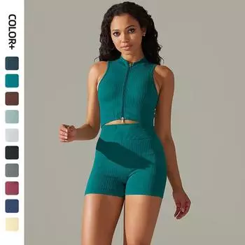 Nessaj бесшовный комплект для йоги женская тренировочная одежда шорты с высокой талией спортивный бюстгальтер на молнии спортивная одежда для тренажерного зала и фитнеса